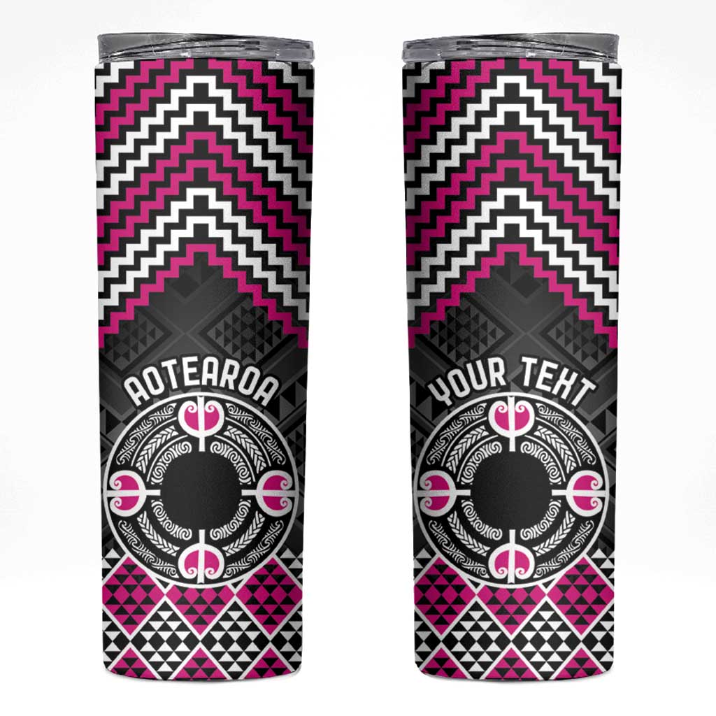 Personalised Aotearoa Niho Taniwha Motif Skinny Tumbler Pink Style LT9 Pink - Polynesian Pride