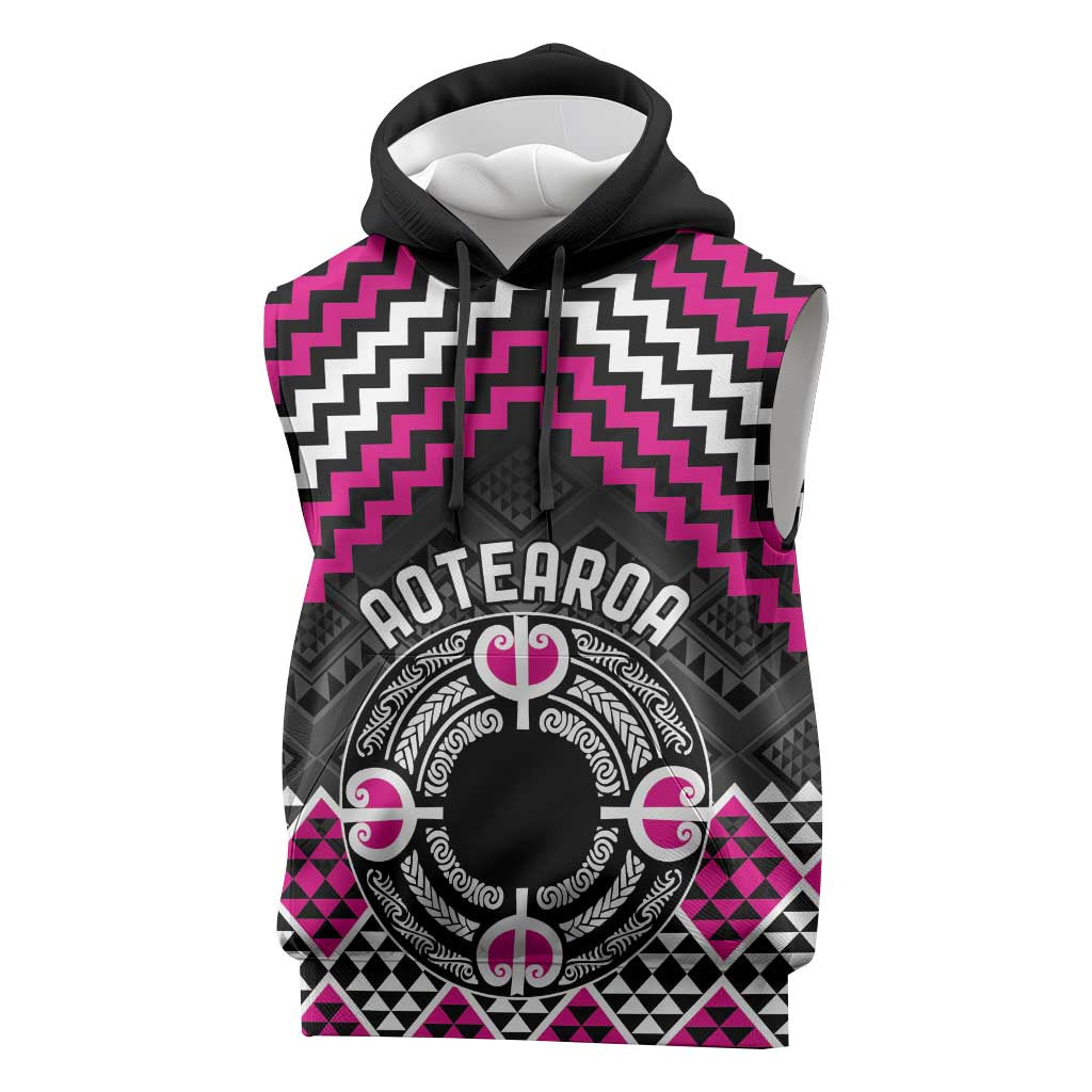 Personalised Aotearoa Niho Taniwha Motif Sleeveless Hoodie Pink Style - Polynesian Pride