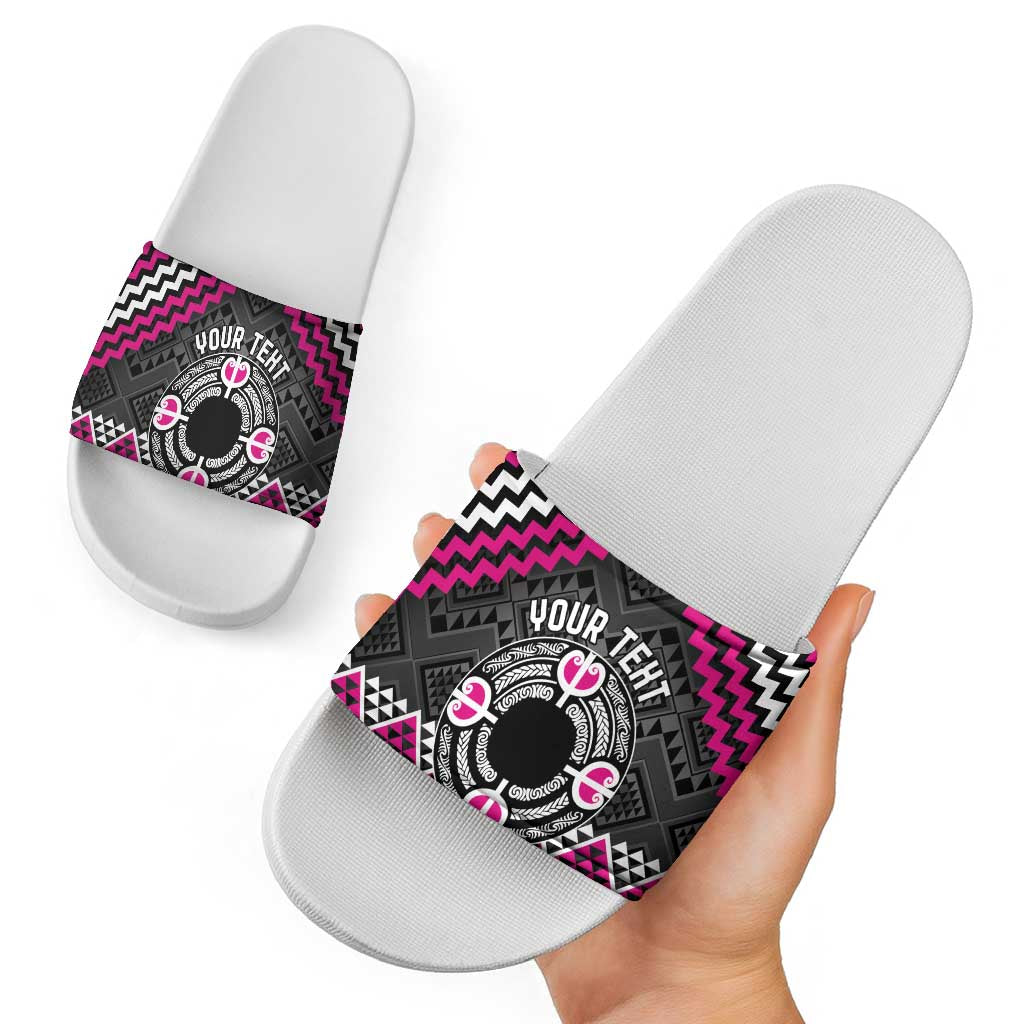 Personalised Aotearoa Niho Taniwha Motif Slide Sandals Pink Style LT9 - Polynesian Pride