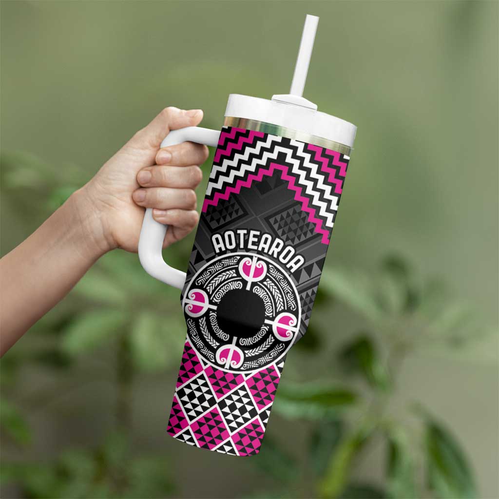 Personalised Aotearoa Niho Taniwha Motif Tumbler With Handle Pink Style LT9 - Polynesian Pride