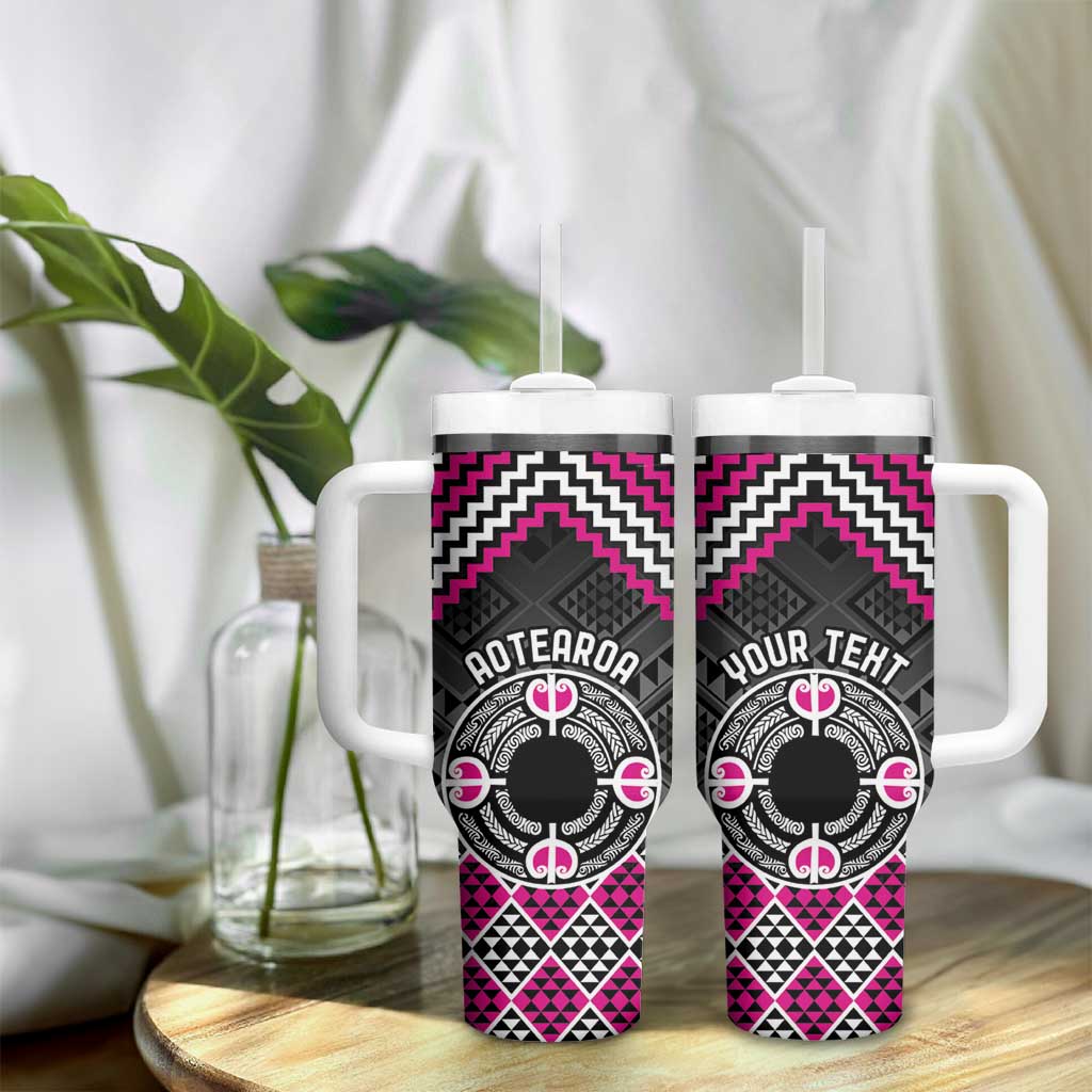 Personalised Aotearoa Niho Taniwha Motif Tumbler With Handle Pink Style LT9 - Polynesian Pride