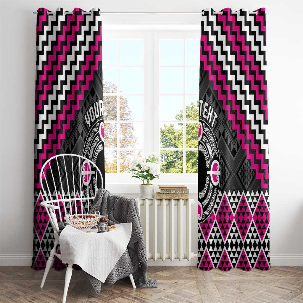 Personalised Aotearoa Niho Taniwha Motif Window Curtain Pink Style