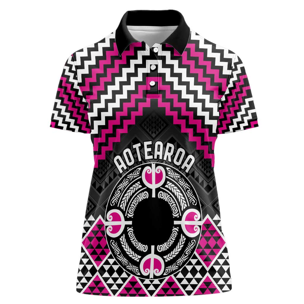 Personalised Aotearoa Niho Taniwha Motif Women Polo Shirt Pink Style