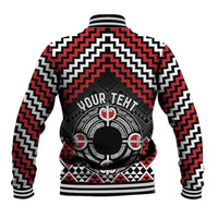 Personalised Aotearoa Niho Taniwha Motif Baseball Jacket Red Style LT9 - Polynesian Pride