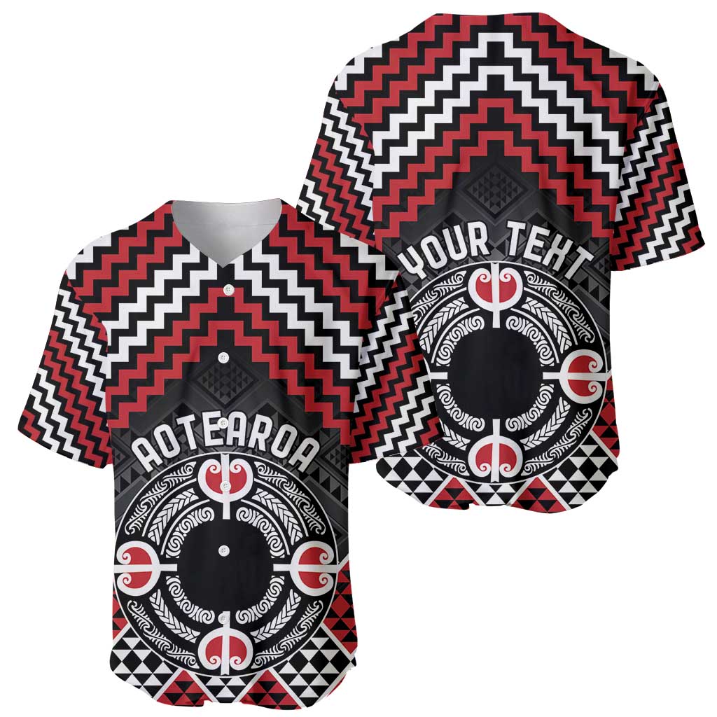 Personalised Aotearoa Niho Taniwha Motif Baseball Jersey Red Style LT9 - Polynesian Pride