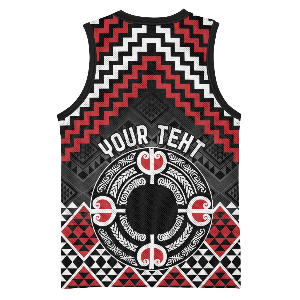 Personalised Aotearoa Niho Taniwha Motif Basketball Jersey Red Style - Polynesian Pride