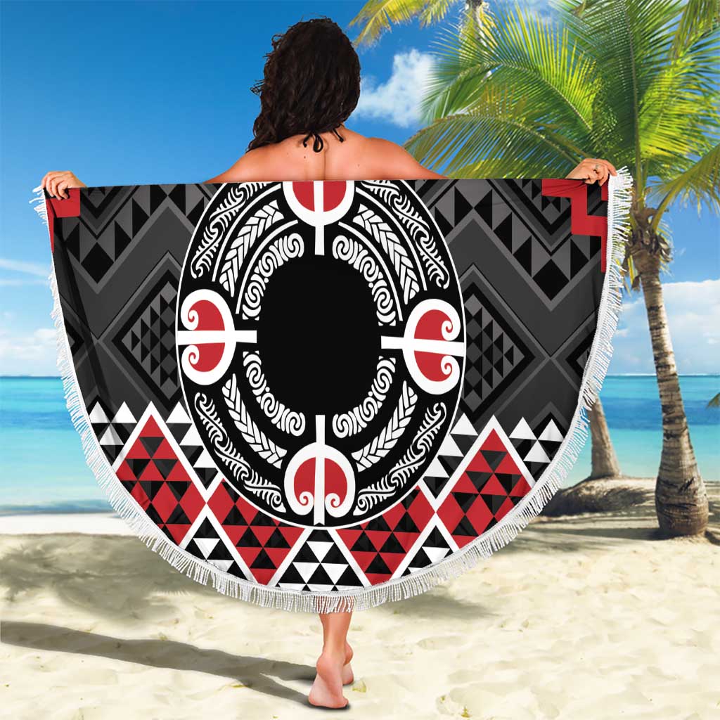 Personalised Aotearoa Niho Taniwha Motif Beach Blanket Red Style