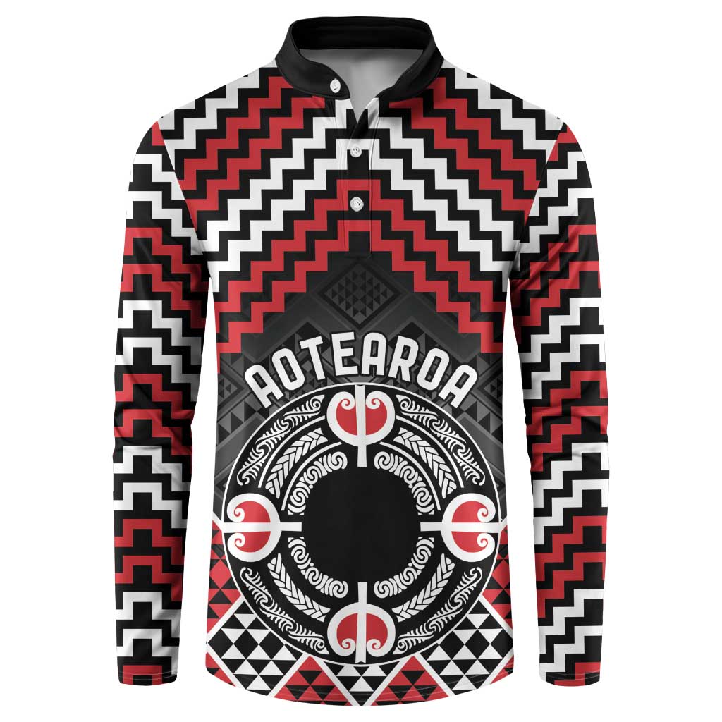 Personalised Aotearoa Niho Taniwha Motif Button Sweatshirt Red Style