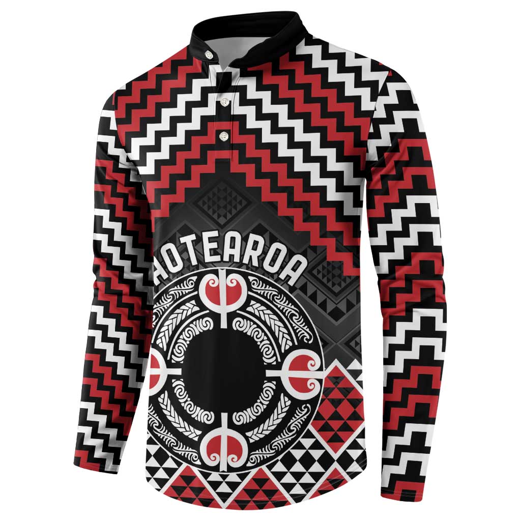 Personalised Aotearoa Niho Taniwha Motif Button Sweatshirt Red Style