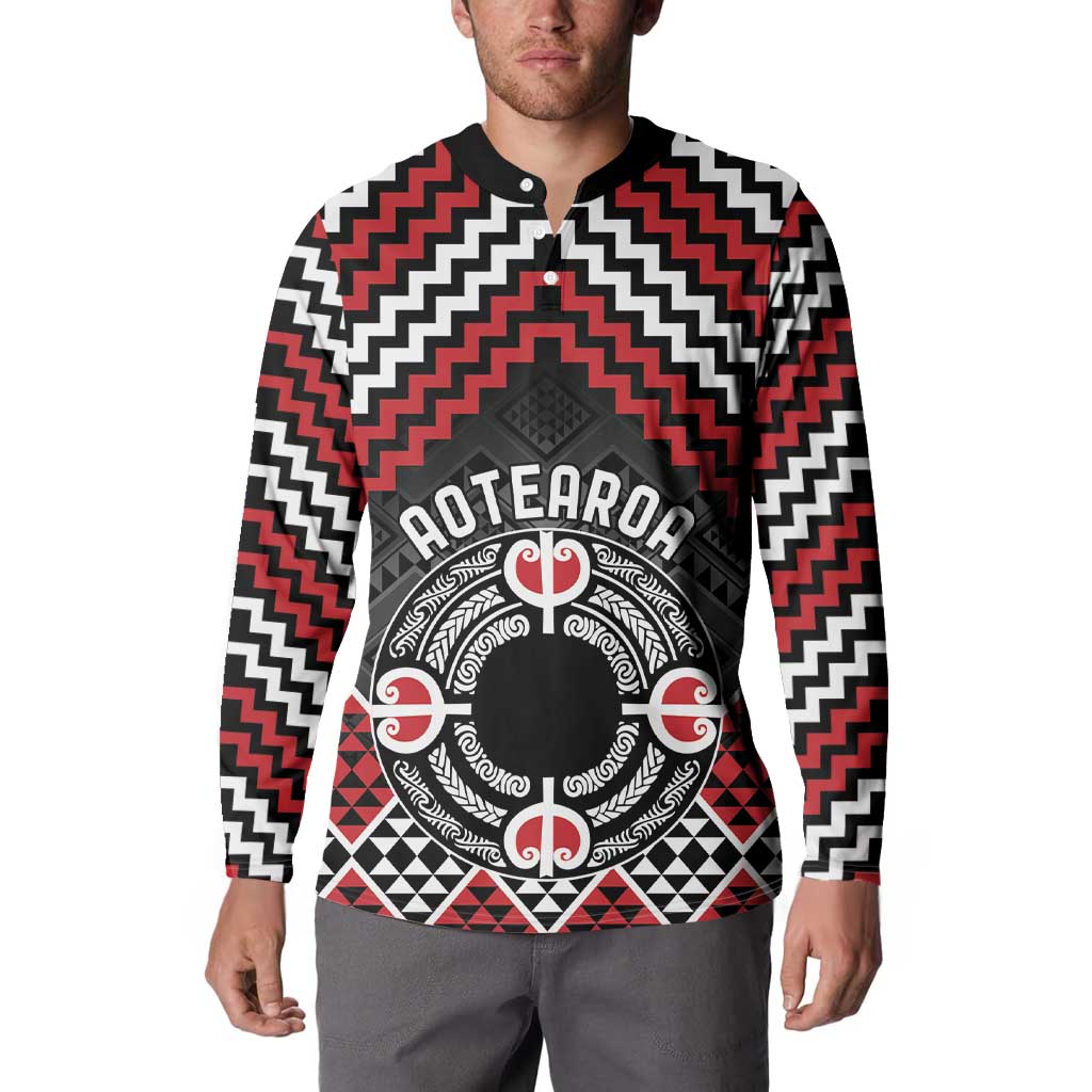 Personalised Aotearoa Niho Taniwha Motif Button Sweatshirt Red Style