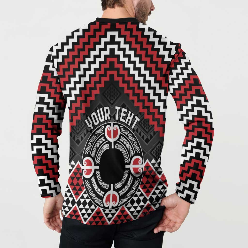 Personalised Aotearoa Niho Taniwha Motif Button Sweatshirt Red Style