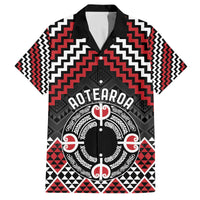 Personalised Aotearoa Niho Taniwha Motif Family Matching Off The Shoulder Long Sleeve Dress and Hawaiian Shirt Red Style
