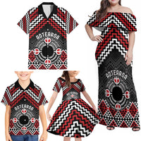 Personalised Aotearoa Niho Taniwha Motif Family Matching Off Shoulder Maxi Dress and Hawaiian Shirt Red Style LT9 - Polynesian Pride