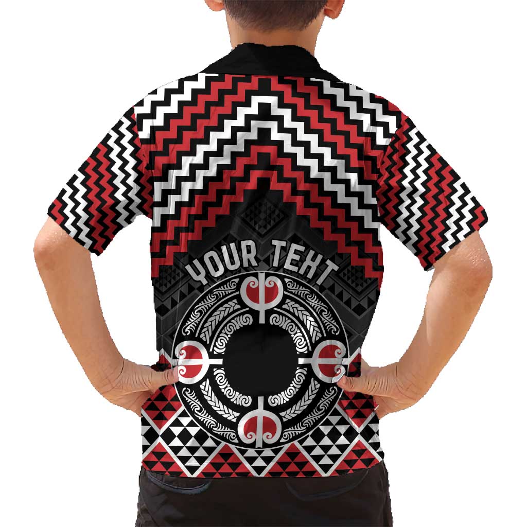 Personalised Aotearoa Niho Taniwha Motif Family Matching Off Shoulder Short Dress and Hawaiian Shirt Red Style LT9 - Polynesian Pride