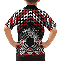 Personalised Aotearoa Niho Taniwha Motif Family Matching Off Shoulder Short Dress and Hawaiian Shirt Red Style LT9 - Polynesian Pride