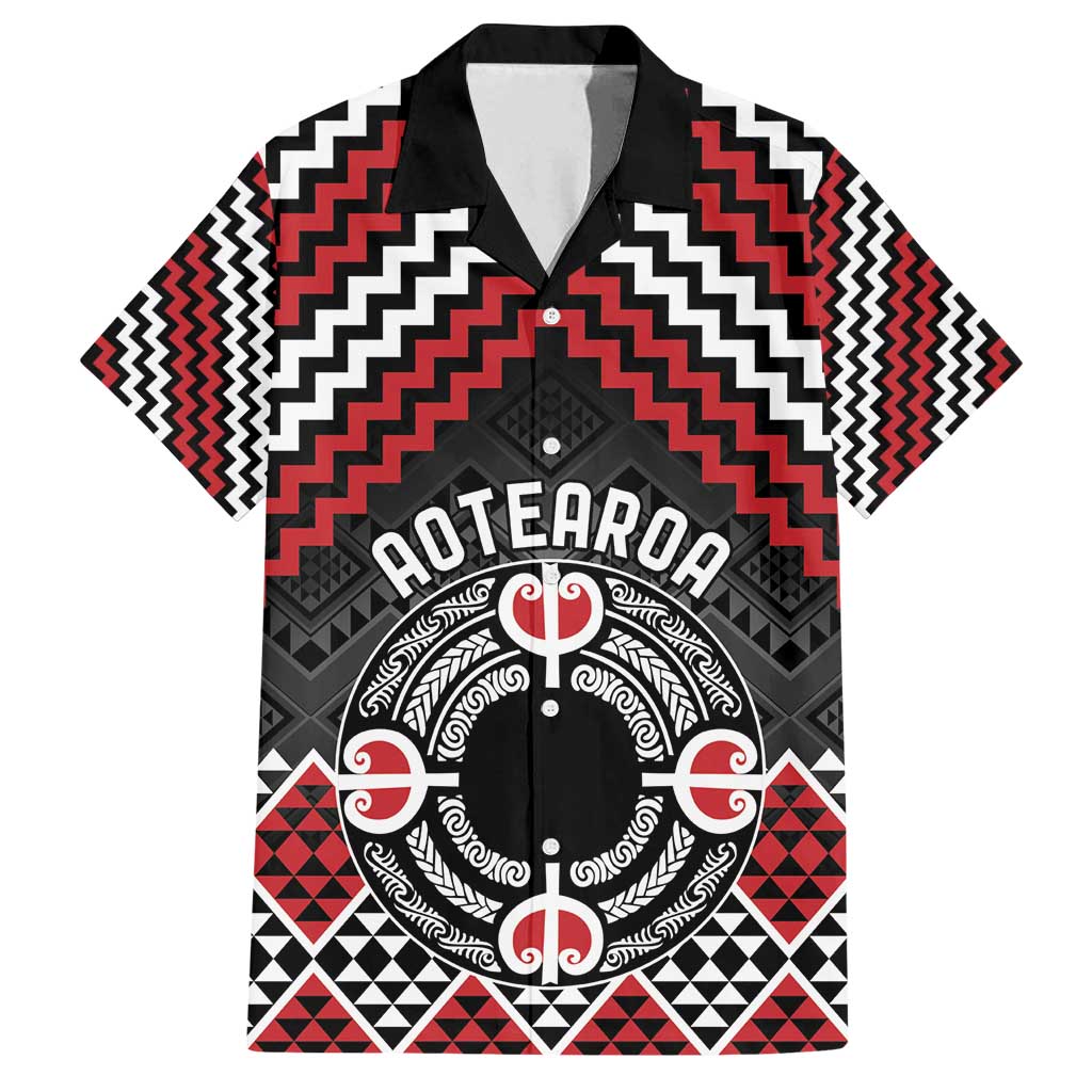 Personalised Aotearoa Niho Taniwha Motif Family Matching Puletasi and Hawaiian Shirt Red Style LT9 Dad's Shirt - Short Sleeve Red - Polynesian Pride