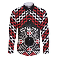 Personalised Aotearoa Niho Taniwha Motif Family Matching Puletasi and Hawaiian Shirt Red Style LT9 Dad's Shirt - Long Sleeve Red - Polynesian Pride
