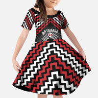 Personalised Aotearoa Niho Taniwha Motif Family Matching Summer Maxi Dress and Hawaiian Shirt Red Style LT9 Daughter's Dress Red - Polynesian Pride