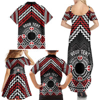 Personalised Aotearoa Niho Taniwha Motif Family Matching Summer Maxi Dress and Hawaiian Shirt Red Style LT9 - Polynesian Pride