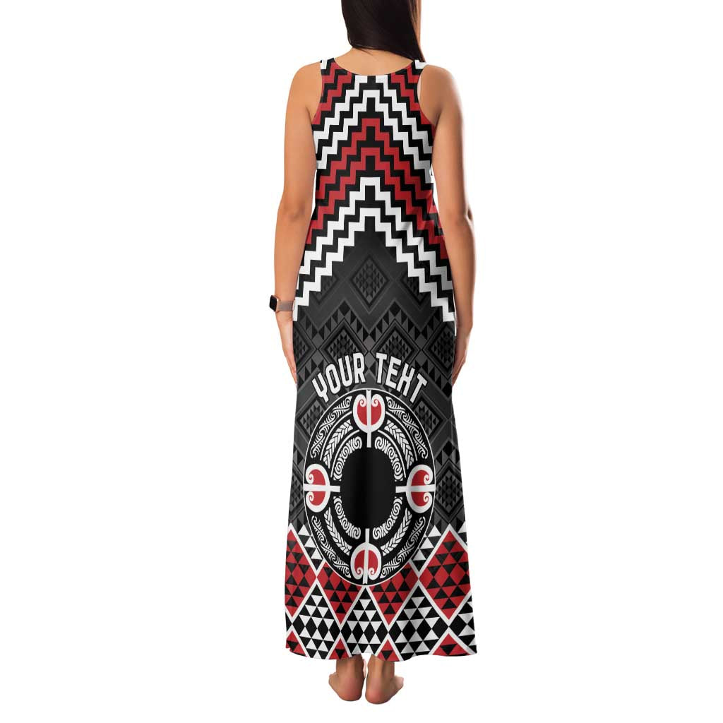 Personalised Aotearoa Niho Taniwha Motif Family Matching Tank Maxi Dress and Hawaiian Shirt Red Style LT9 - Polynesian Pride