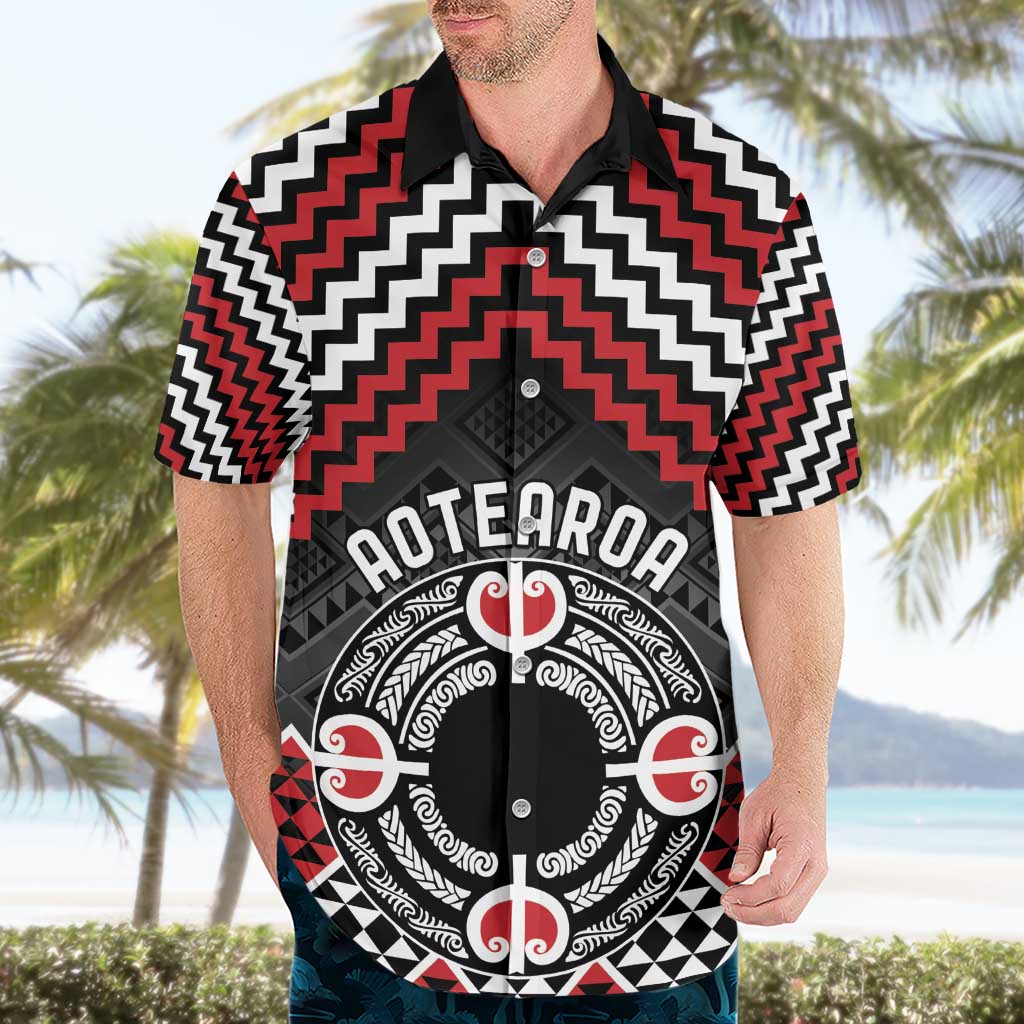Personalised Aotearoa Niho Taniwha Motif Hawaiian Shirt Red Style