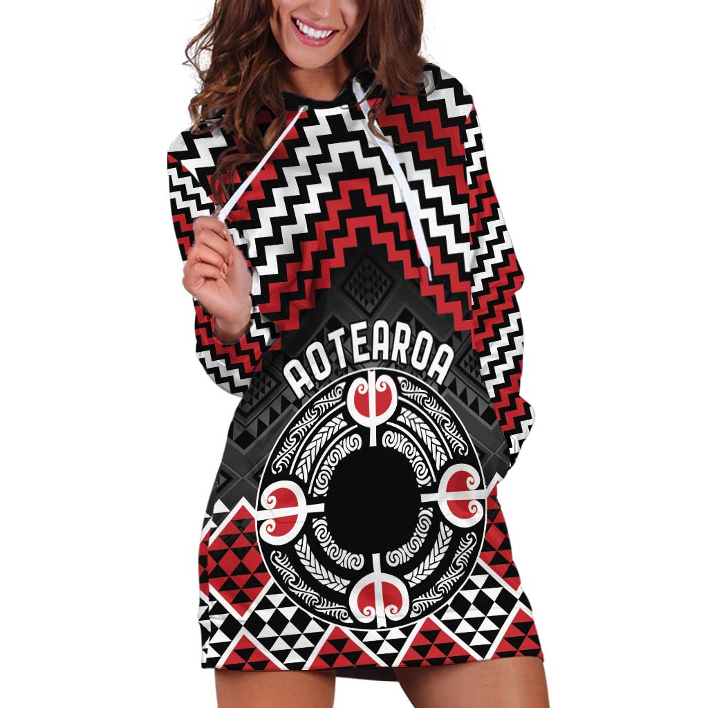 Personalised Aotearoa Niho Taniwha Motif Hoodie Dress Red Style