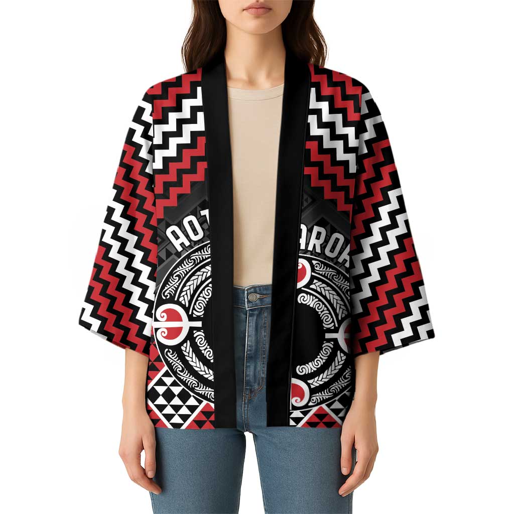 Personalised Aotearoa Niho Taniwha Motif Kimono Red Style - Polynesian Pride