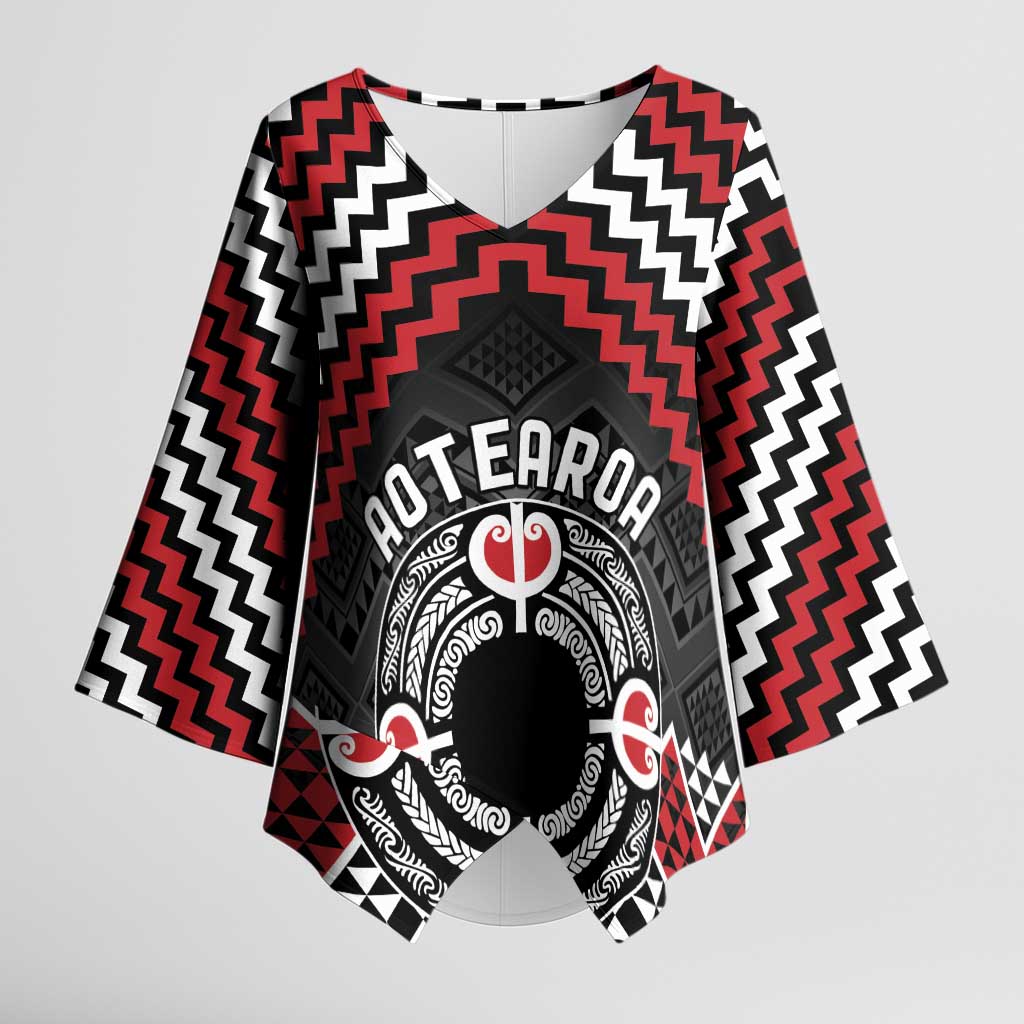 Personalised Aotearoa Niho Taniwha Motif Kimono Sleeve Blouse Red Style - Polynesian Pride