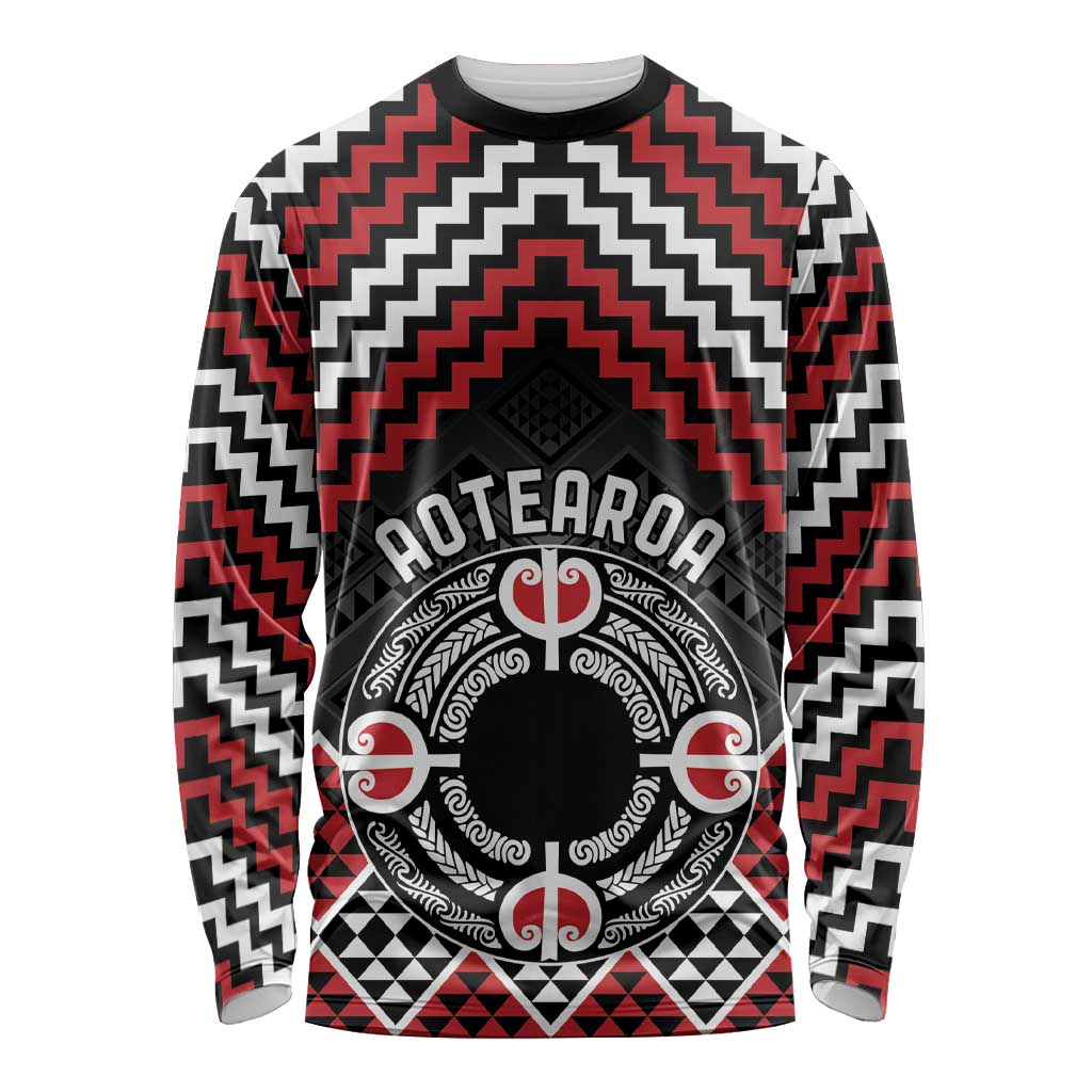 Personalised Aotearoa Niho Taniwha Motif Long Sleeve Shirt Red Style