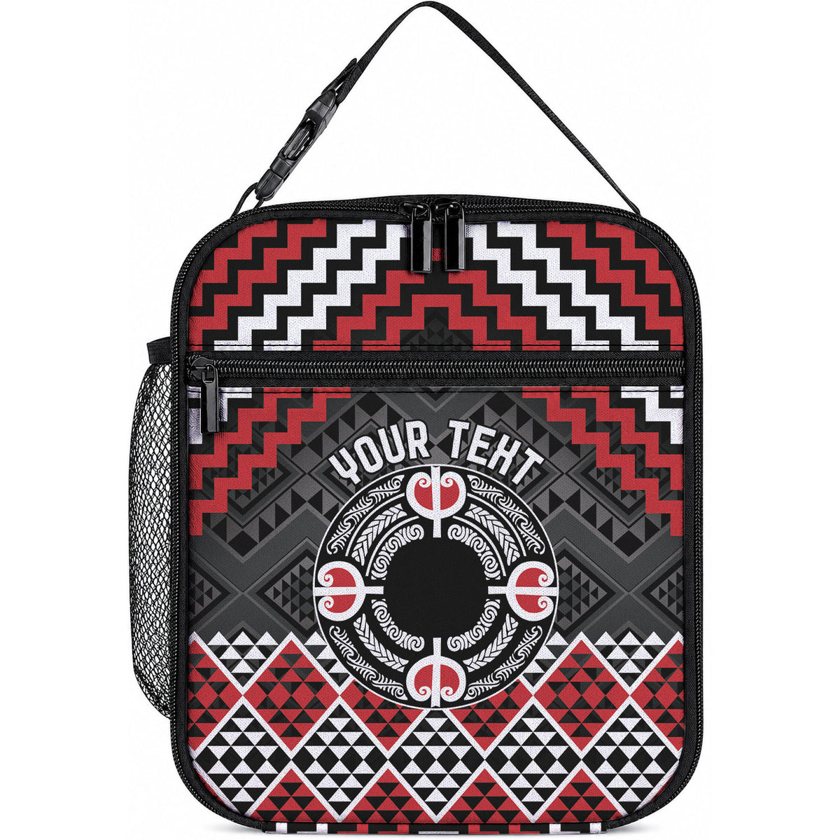 Personalised Aotearoa Niho Taniwha Motif Lunch Bag Red Style LT9 10.2 × 8.3 × 4.3 inch Red - Polynesian Pride