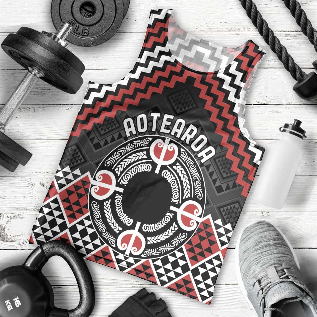 Personalised Aotearoa Niho Taniwha Motif Men Tank Top Red Style