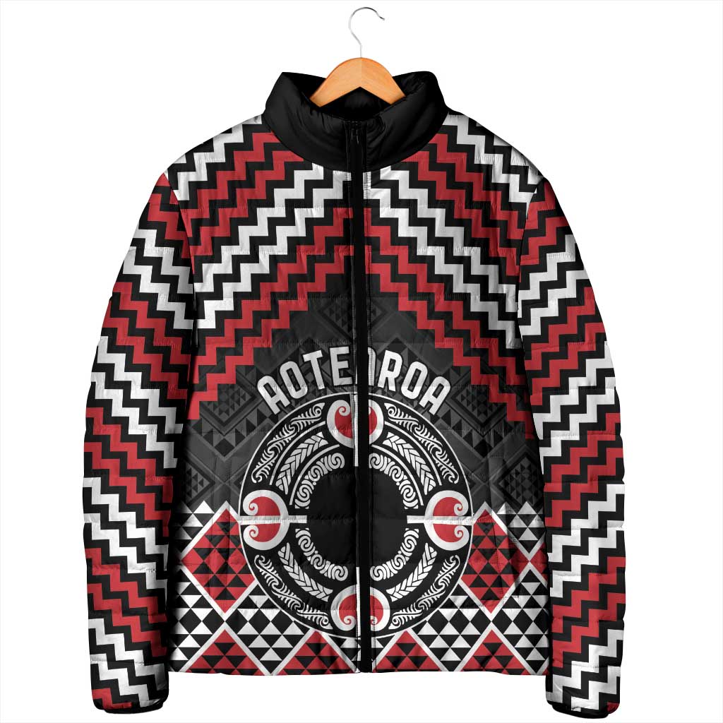 Personalised Aotearoa Niho Taniwha Motif Padded Jacket Red Style - Polynesian Pride