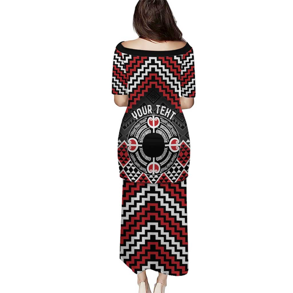 Personalised Aotearoa Niho Taniwha Motif Puletasi Red Style