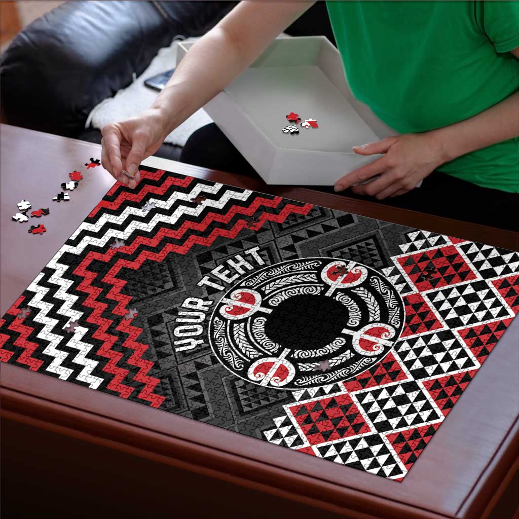 Personalised Aotearoa Niho Taniwha Motif Puzzle Red Style - Polynesian Pride