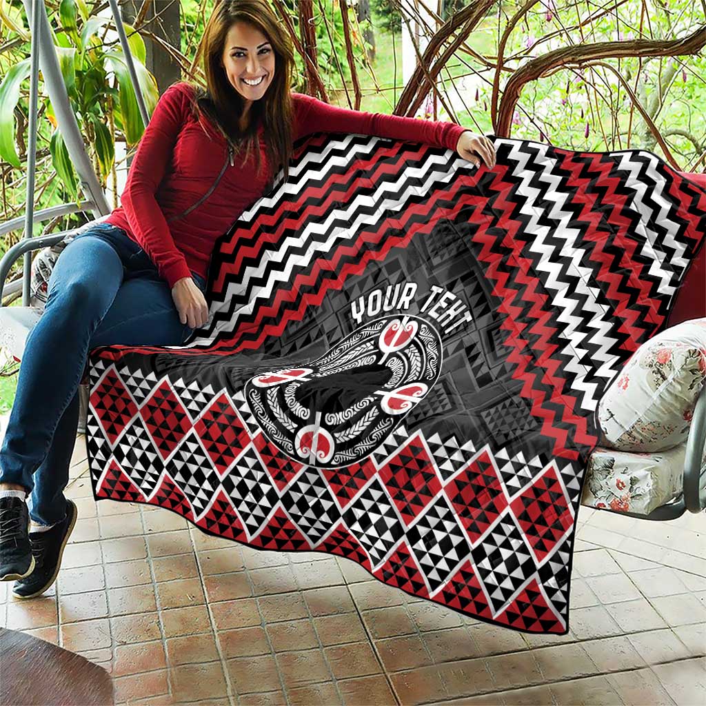 Personalised Aotearoa Niho Taniwha Motif Quilt Red Style LT9 - Polynesian Pride