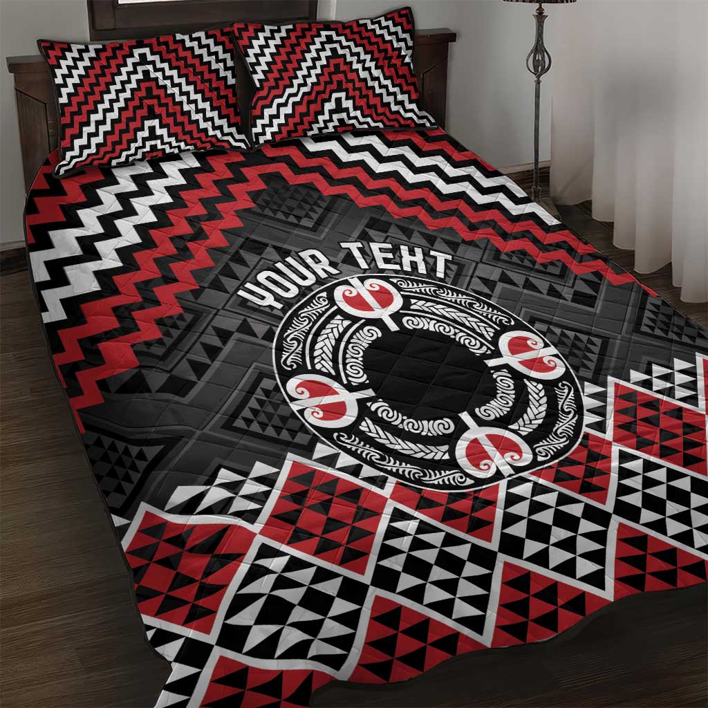 Personalised Aotearoa Niho Taniwha Motif Quilt Bed Set Red Style