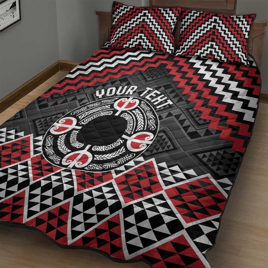 Personalised Aotearoa Niho Taniwha Motif Quilt Bed Set Red Style