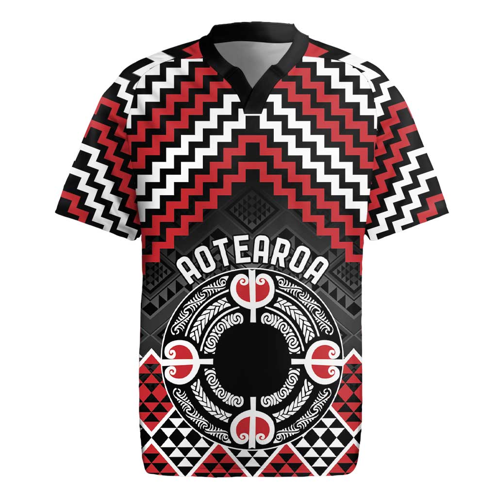 Personalised Aotearoa Niho Taniwha Motif Rugby Jersey Red Style
