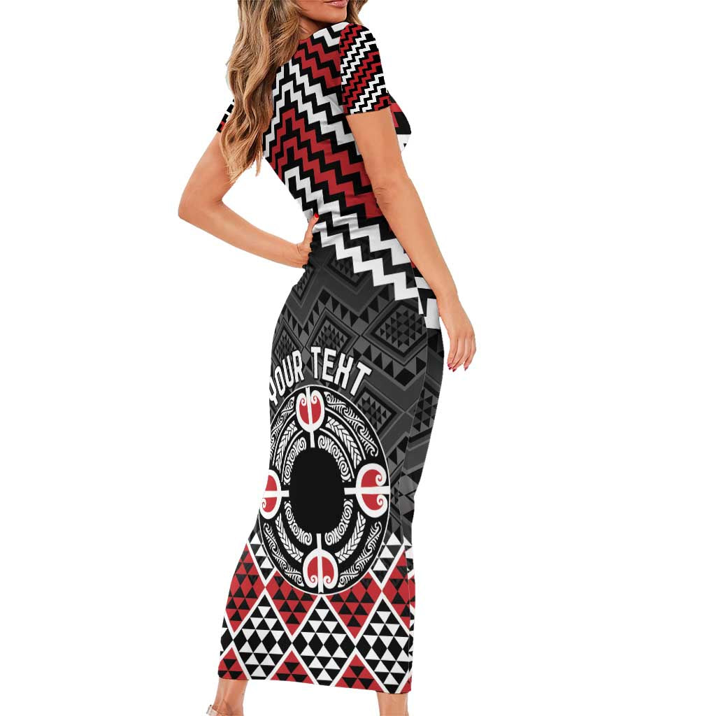 Personalised Aotearoa Niho Taniwha Motif Short Sleeve Bodycon Dress Red Style