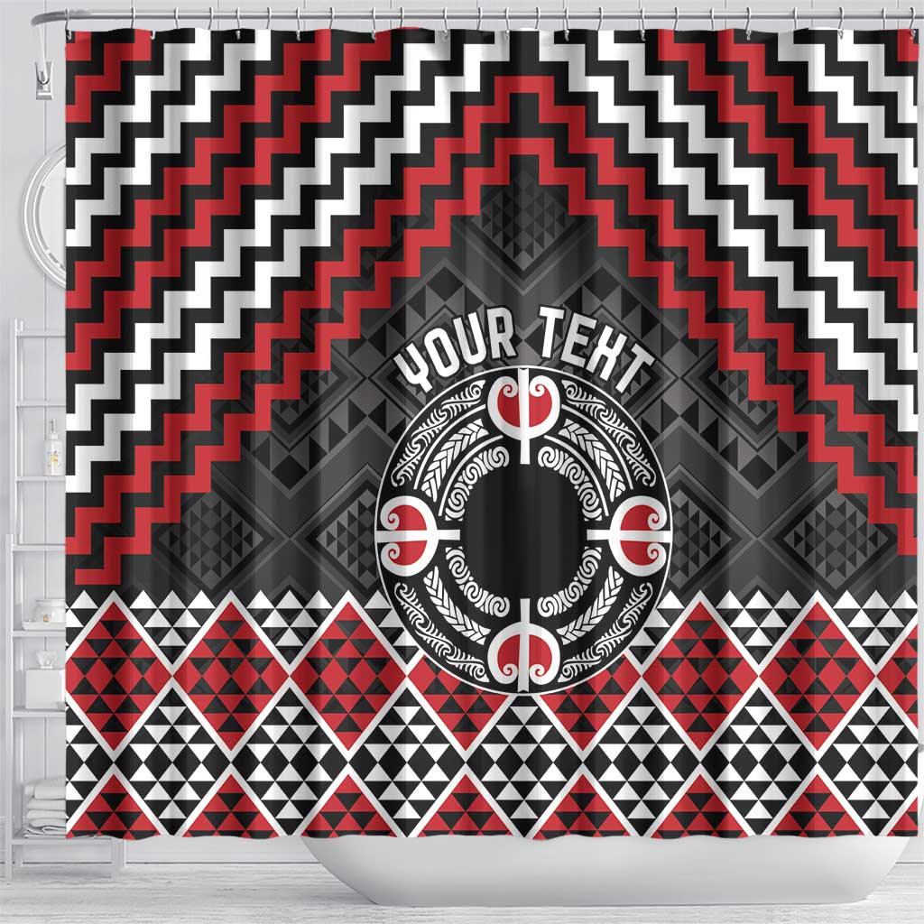 Personalised Aotearoa Niho Taniwha Motif Shower Curtain Red Style