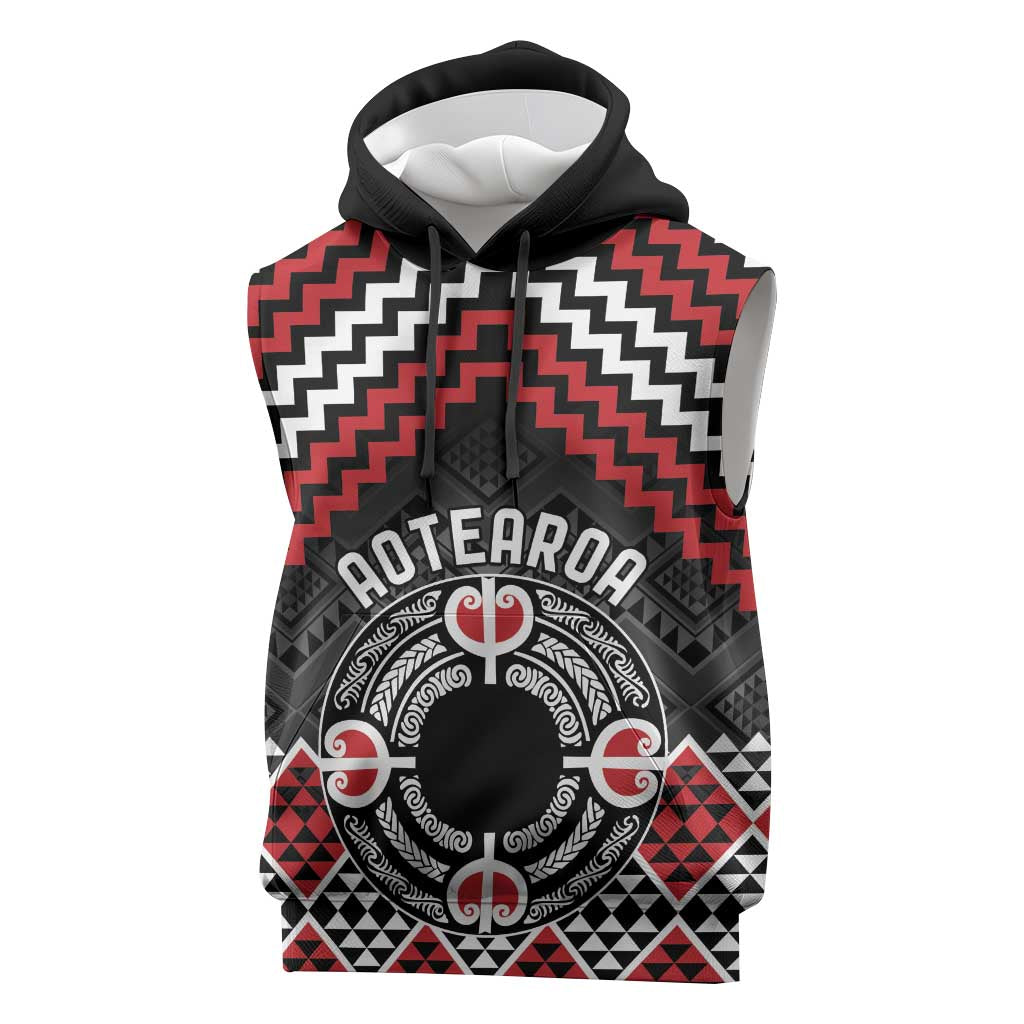 Personalised Aotearoa Niho Taniwha Motif Sleeveless Hoodie Red Style - Polynesian Pride