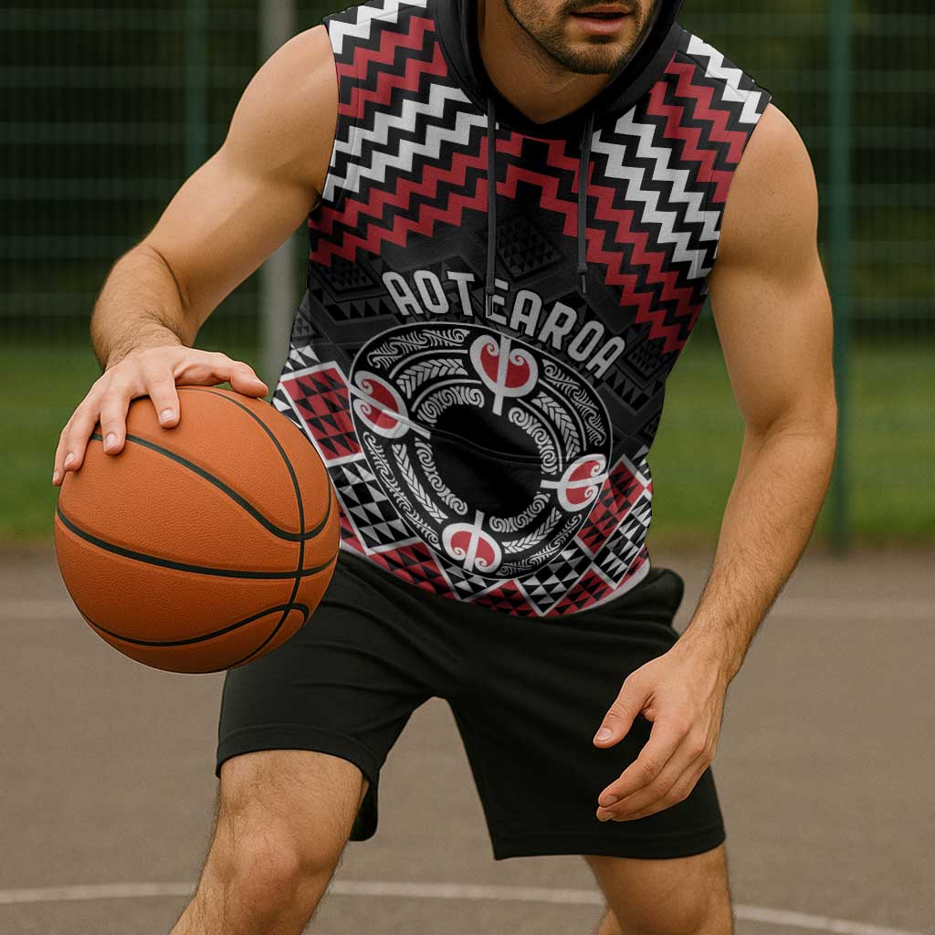 Personalised Aotearoa Niho Taniwha Motif Sleeveless Hoodie Red Style - Polynesian Pride