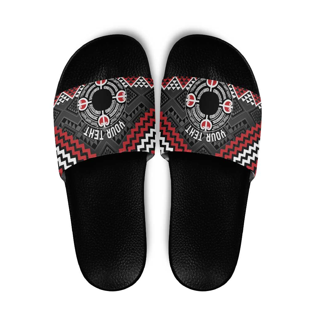 Personalised Aotearoa Niho Taniwha Motif Slide Sandals Red Style LT9 Red - Polynesian Pride