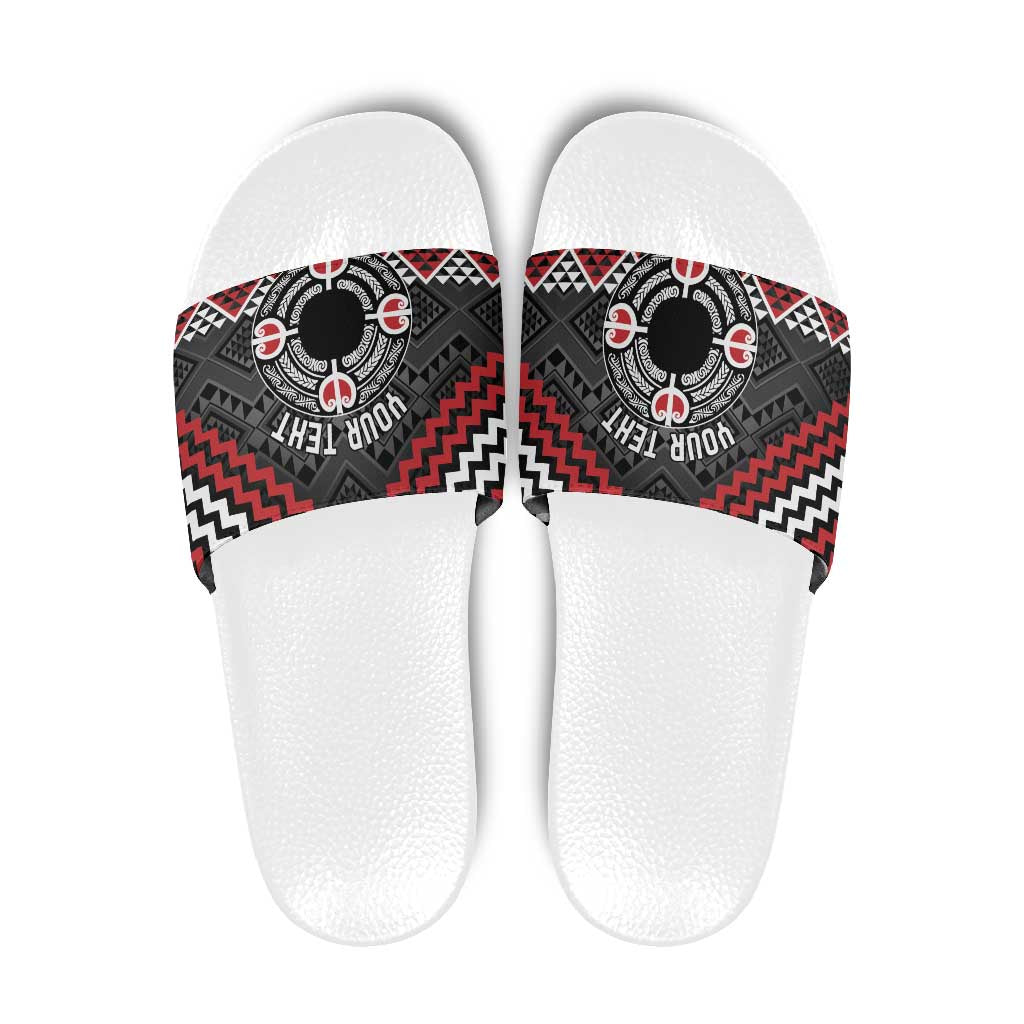 Personalised Aotearoa Niho Taniwha Motif Slide Sandals Red Style LT9 Red - Polynesian Pride