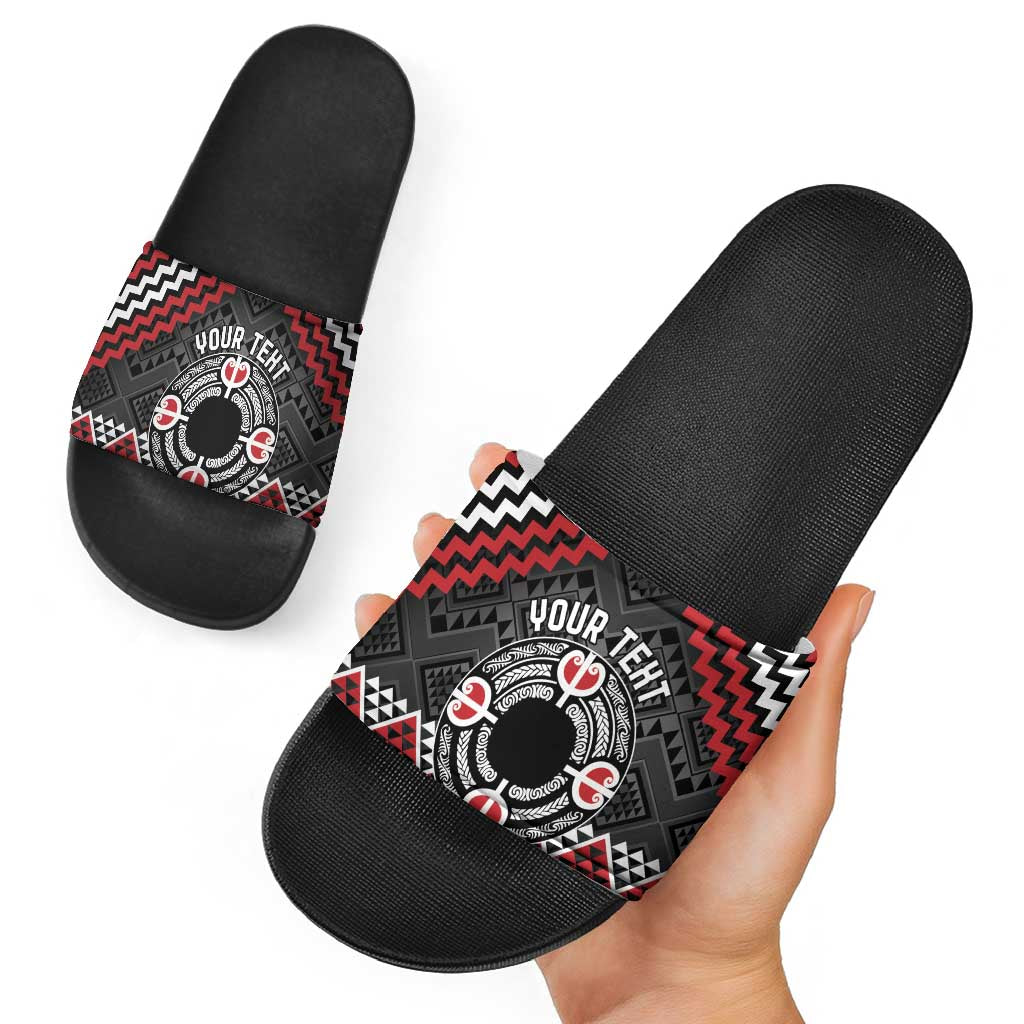 Personalised Aotearoa Niho Taniwha Motif Slide Sandals Red Style LT9 - Polynesian Pride