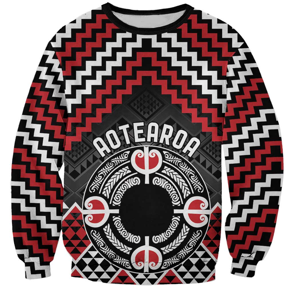 Personalised Aotearoa Niho Taniwha Motif Sweatshirt Red Style LT9 Unisex Red - Polynesian Pride