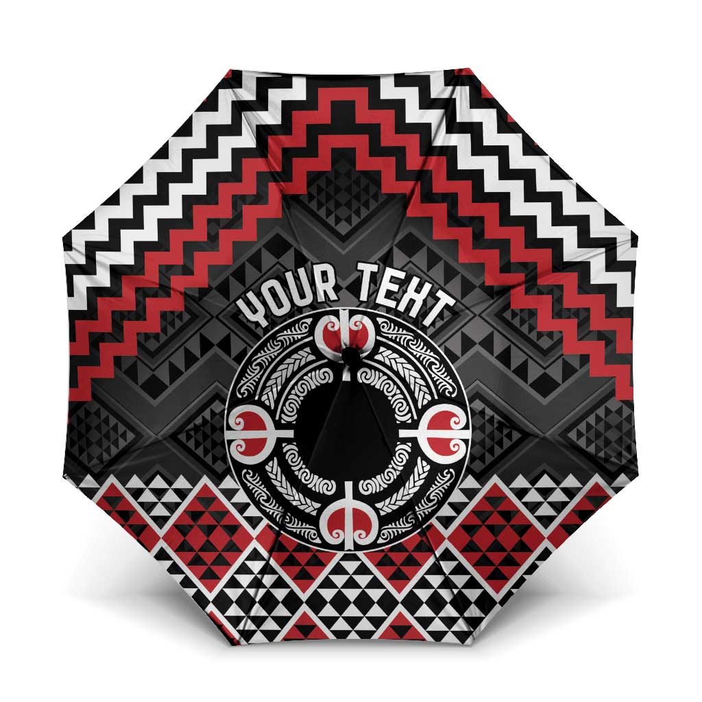 Personalised Aotearoa Niho Taniwha Motif Umbrella Red Style - Polynesian Pride