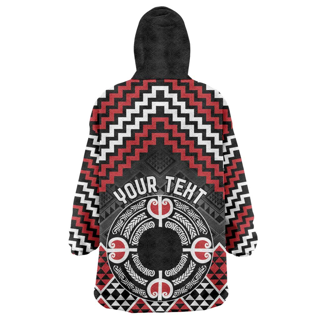 Personalised Aotearoa Niho Taniwha Motif Wearable Blanket Hoodie Red Style