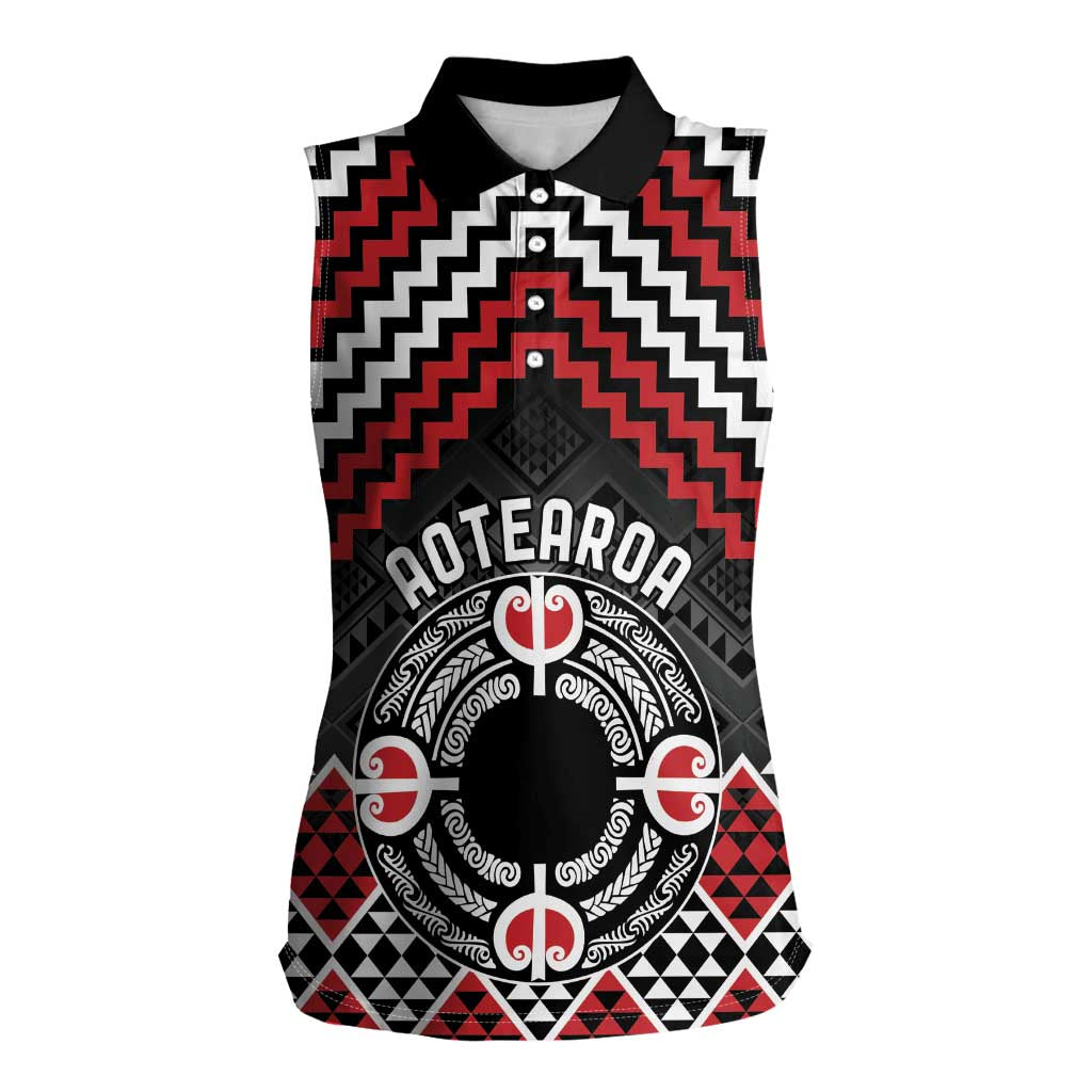 Personalised Aotearoa Niho Taniwha Motif Women Sleeveless Polo Shirt Red Style LT9 Female Red - Polynesian Pride