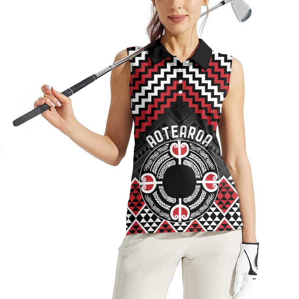 Personalised Aotearoa Niho Taniwha Motif Women Sleeveless Polo Shirt Red Style